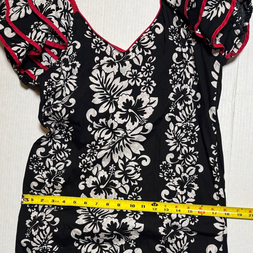 Vintage RM Made in Hawaii USA Floral Black White Red‎ Trim Mermaid Maxi Dress M? - Picture 11 of 15